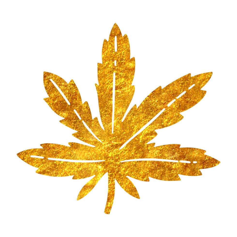 Hand gezeichnet Cannabis Blätter Symbol im Gold vereiteln Textur Vektor Illustration