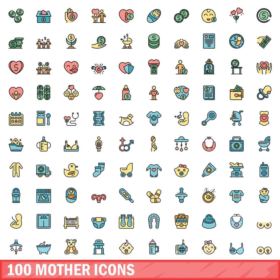 100 Mutter Symbole Satz, Farbe Linie Stil vektor