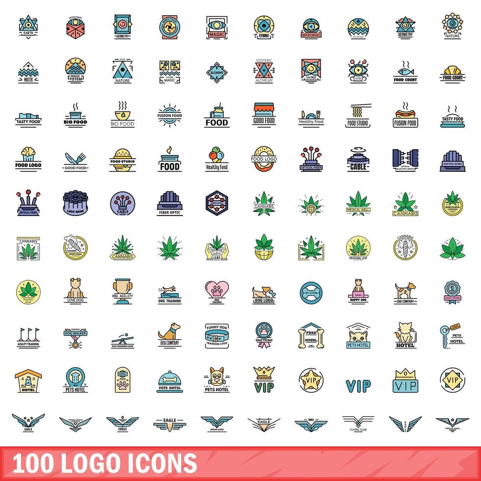 100 Logo Symbole Satz, Farbe Linie Stil vektor