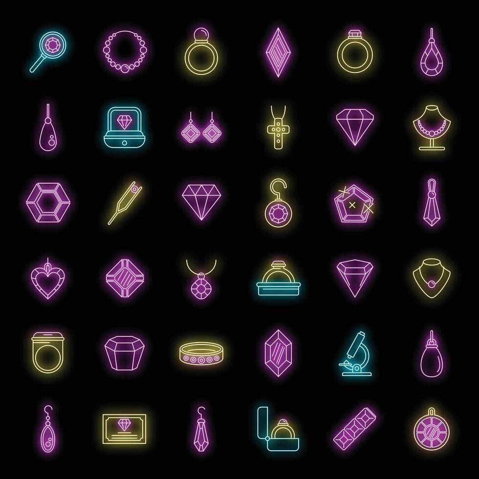 juvelerare pärla ikoner uppsättning vektor neon