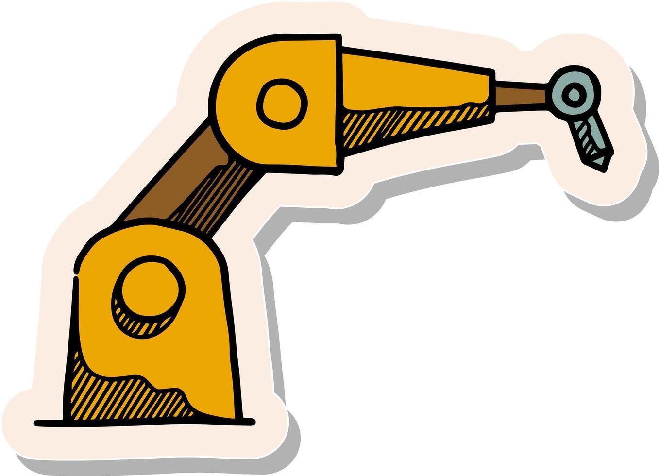 hand dragen industriell robot ärm ikon i klistermärke stil vektor illustration