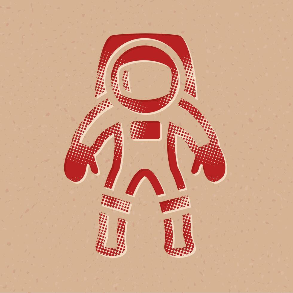 Astronaut Halbton Stil Symbol mit Grunge Hintergrund Vektor Illustration