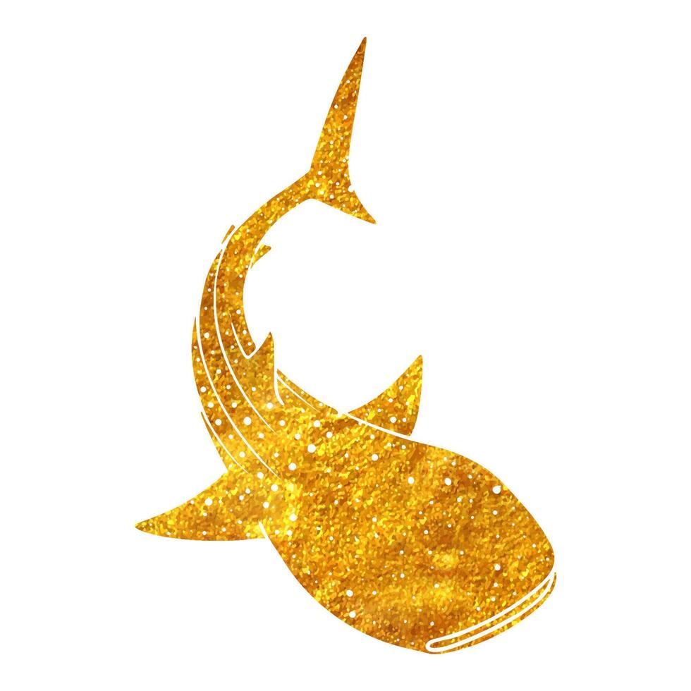 hand dragen val haj i guld folie textur vektor illustration