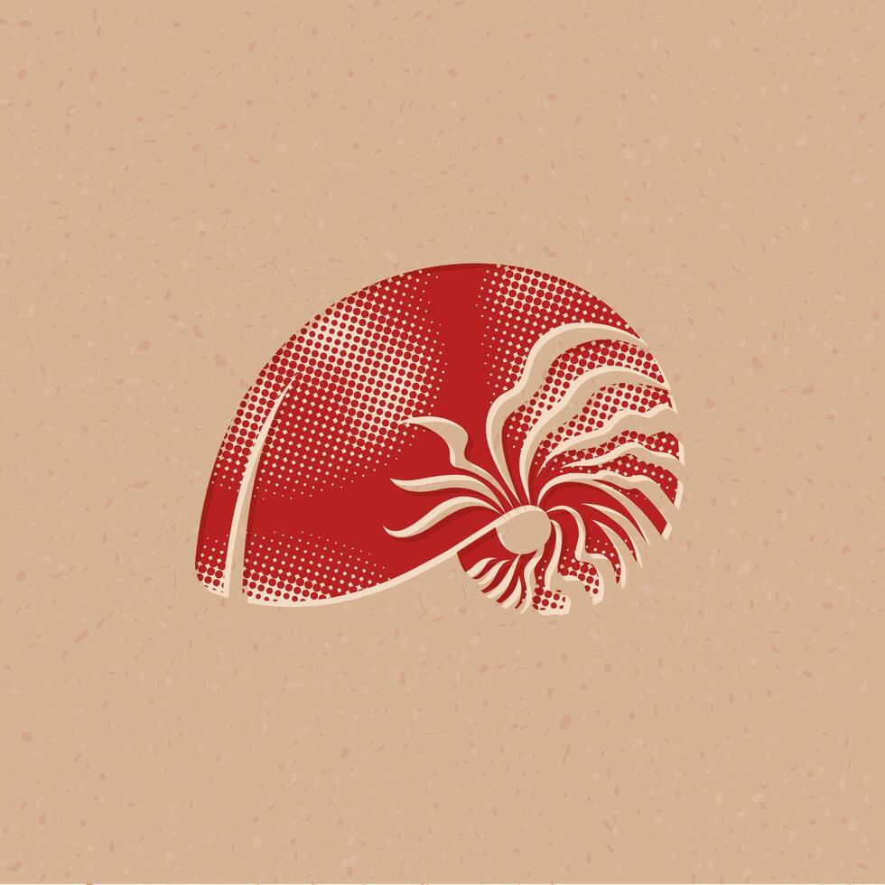 Nautilus Halbton Stil Symbol mit Grunge Hintergrund Vektor Illustration