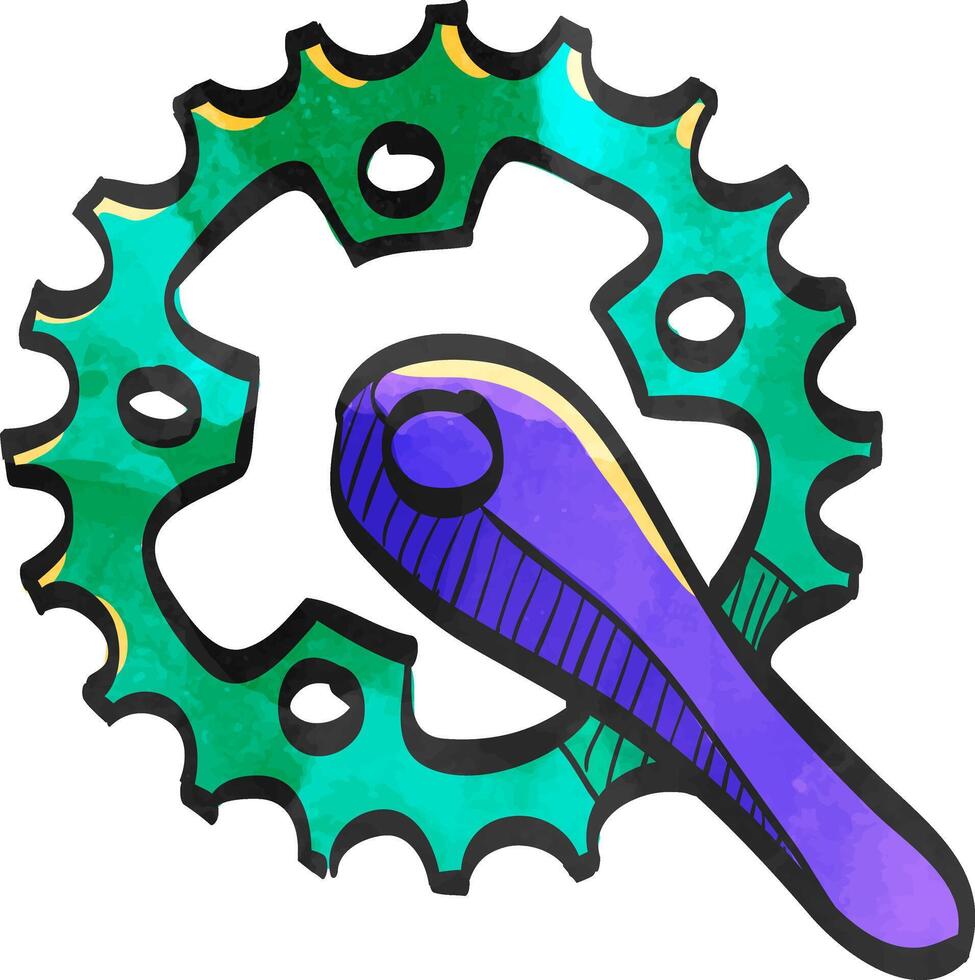 Fahrrad Kurbel einstellen Symbol im Farbe Zeichnung. Fahrrad Radfahren Straße Rennen Sport Rotor Pedal vektor