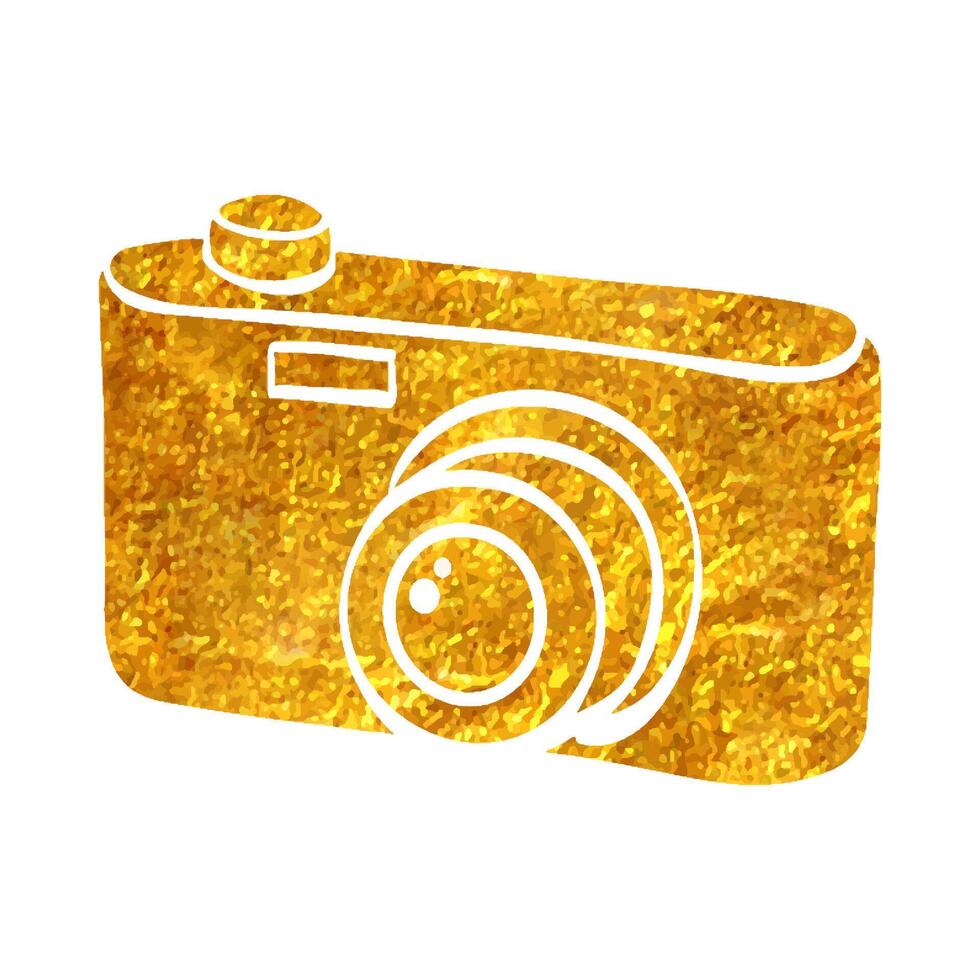 Hand gezeichnet Kamera Symbol im Gold vereiteln Textur Vektor Illustration