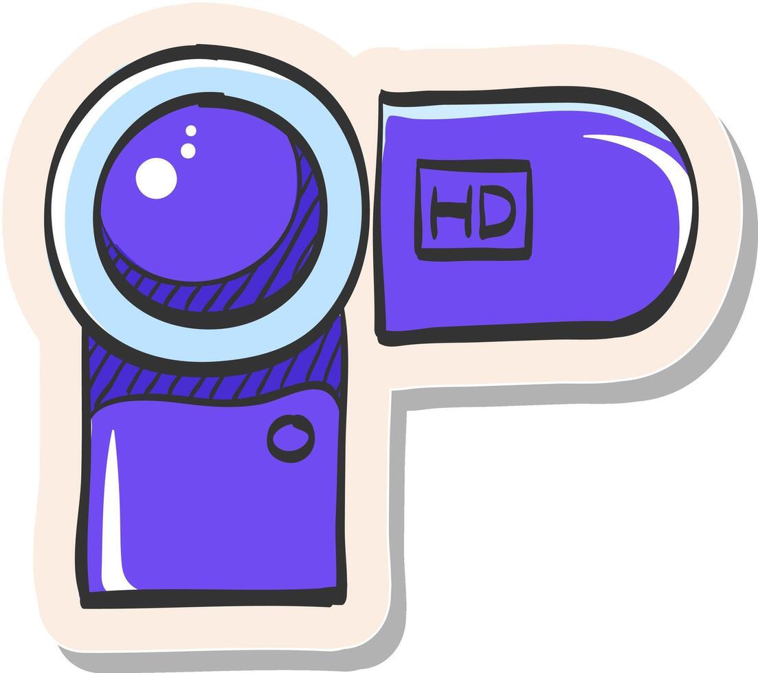hand dragen videokamera ikon i klistermärke stil vektor illustration