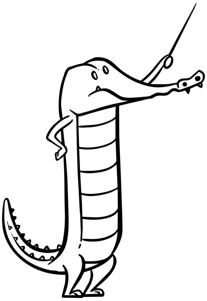 Hand gezeichnet Krokodil halten Stock. Vektor Illustration.
