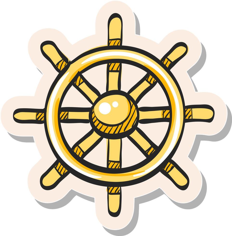 hand dragen fartyg styra hjul ikon i klistermärke stil vektor illustration