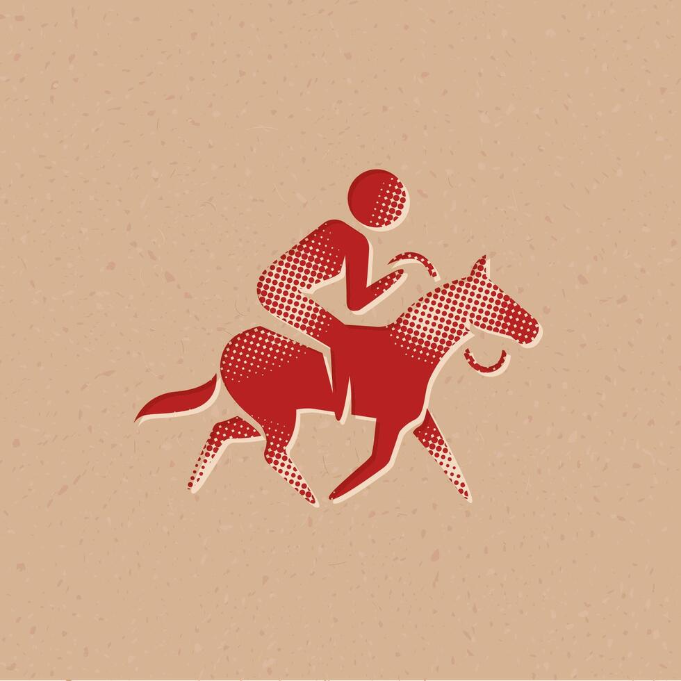 Pferd Reiten Halbton Stil Symbol mit Grunge Hintergrund Vektor Illustration