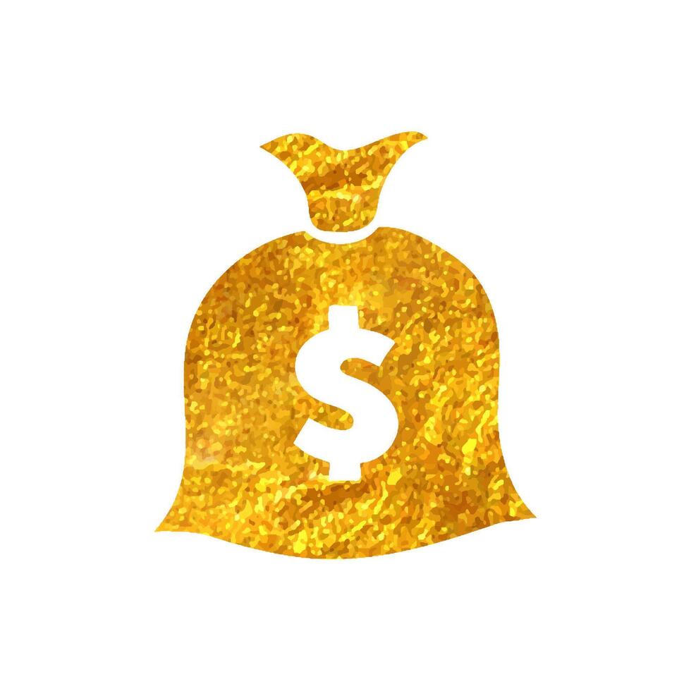 Hand gezeichnet Geld Sack Symbol im Gold vereiteln Textur Vektor Illustration