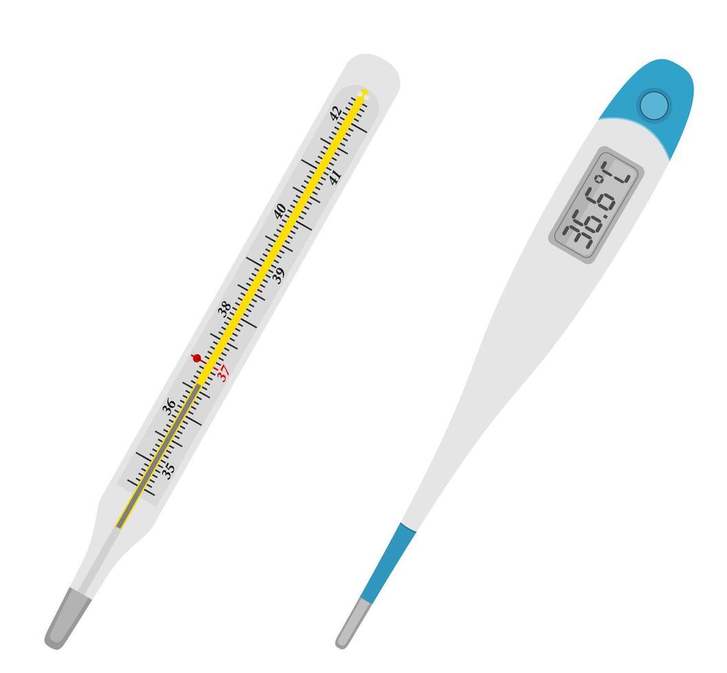 elektronisk och kvicksilver medicinsk termometer stock vektor illustration isolerat på vit bakgrund