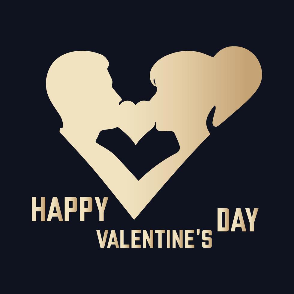 hjärtans dag logotyp design vektor mall. Lycklig hjärtans dag par kärlek logotyp design guld Färg. 14 februari valentine dag logotyp.