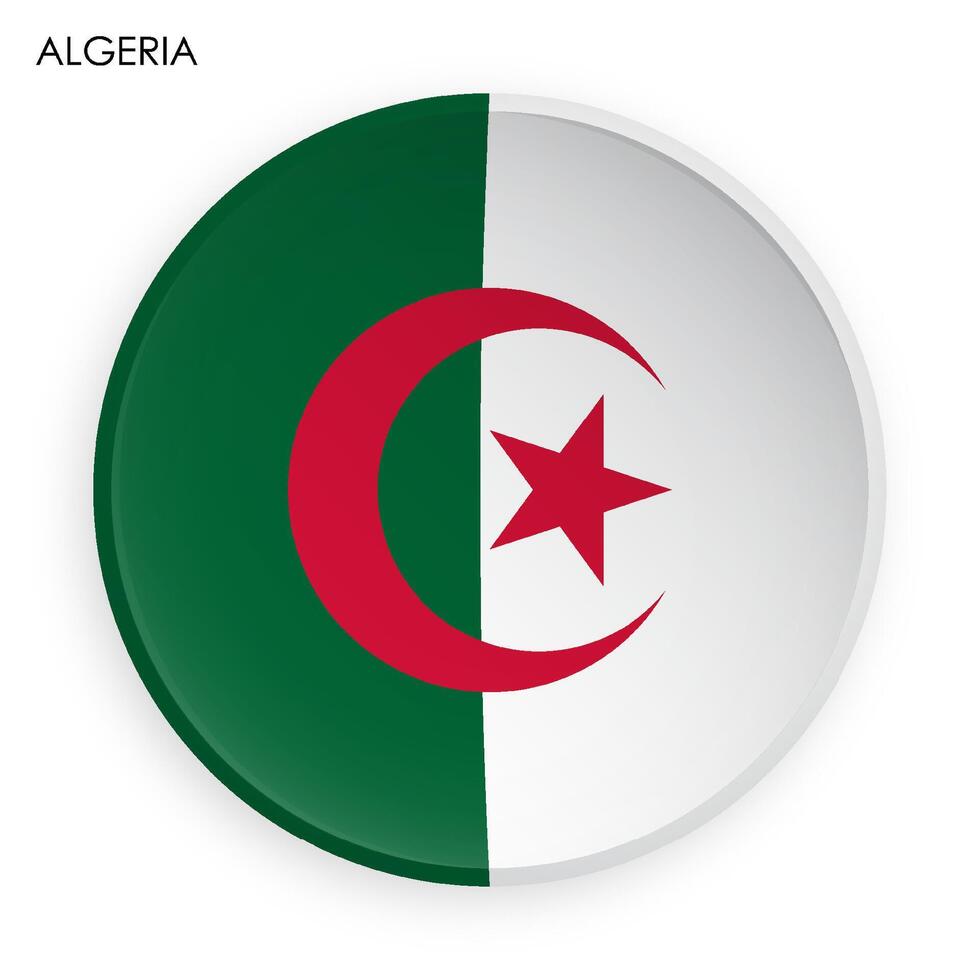 Algerien Flagge Symbol im modern Neomorphismus Stil. Taste zum Handy, Mobiltelefon Anwendung oder Netz. Vektor auf Weiß Hintergrund