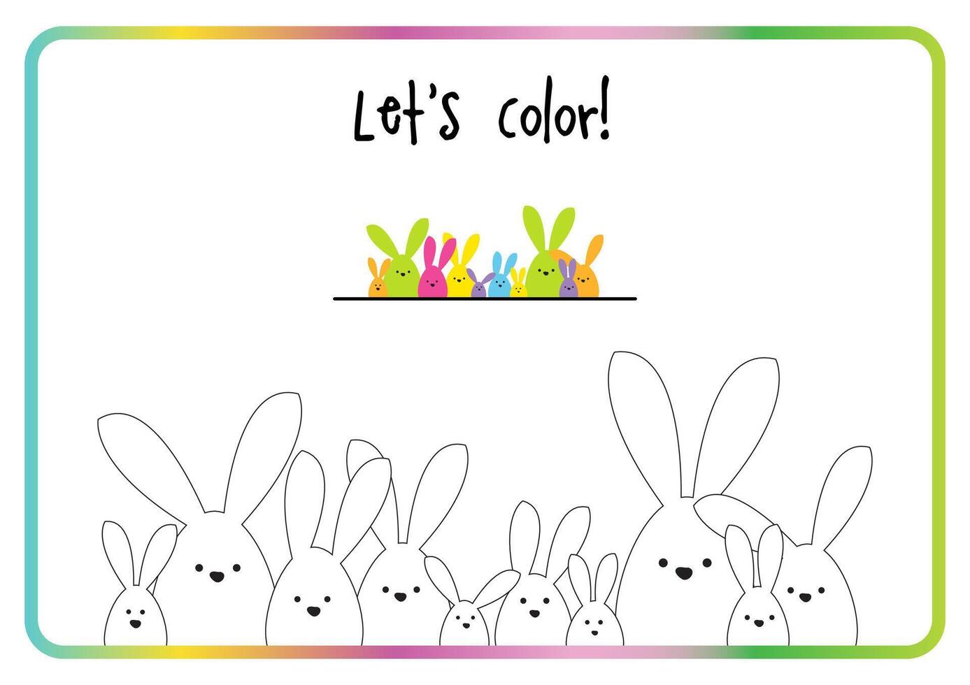Lasst uns Farbe. Ostern Hase Familie. Farbe Aktivität. druckbar. vektor