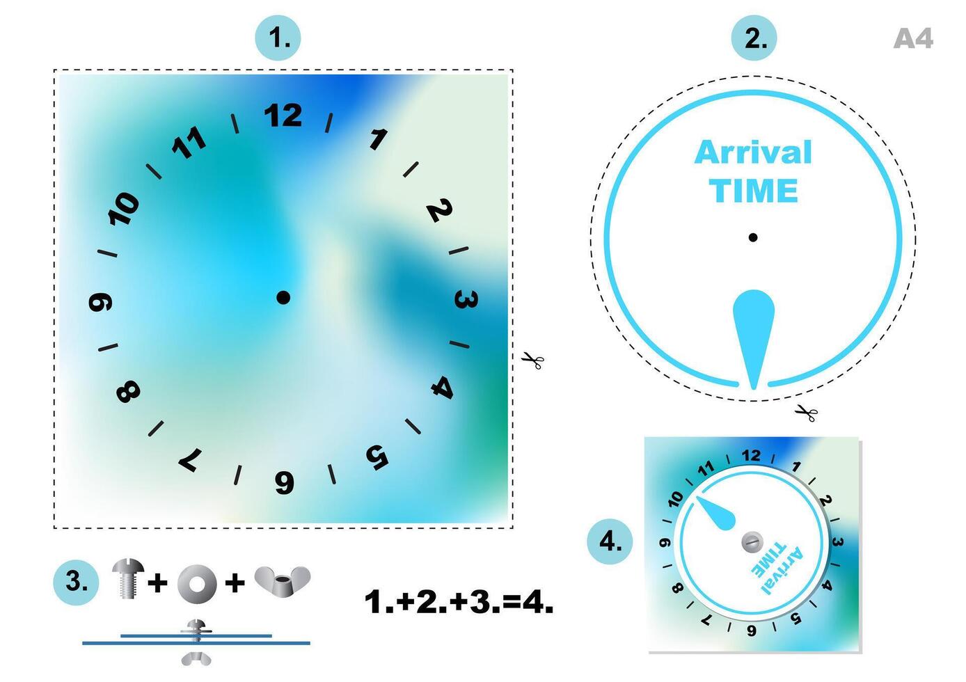 diy bil parkering skiva timer, klocka ankomst tid visa , färgrik design, tryckbar a4 vektor