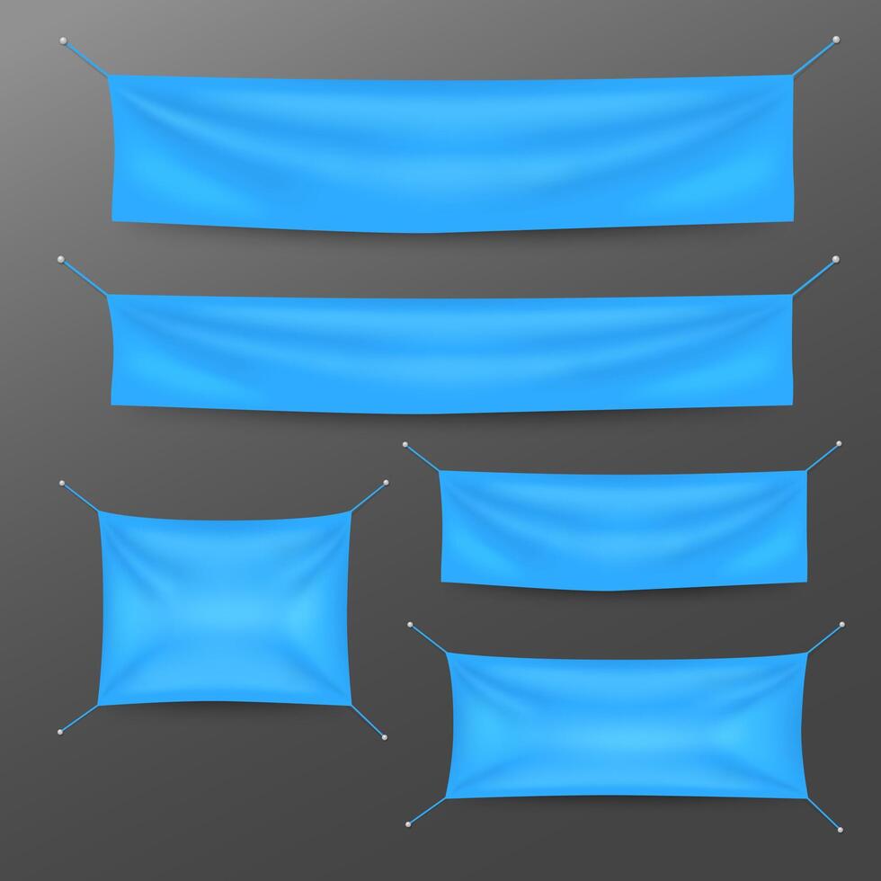 Blau Textil- Banner mit Falten Vorlage Satz. geeignet zum Werbung, Party Banner, und andere, Vektor Illustration