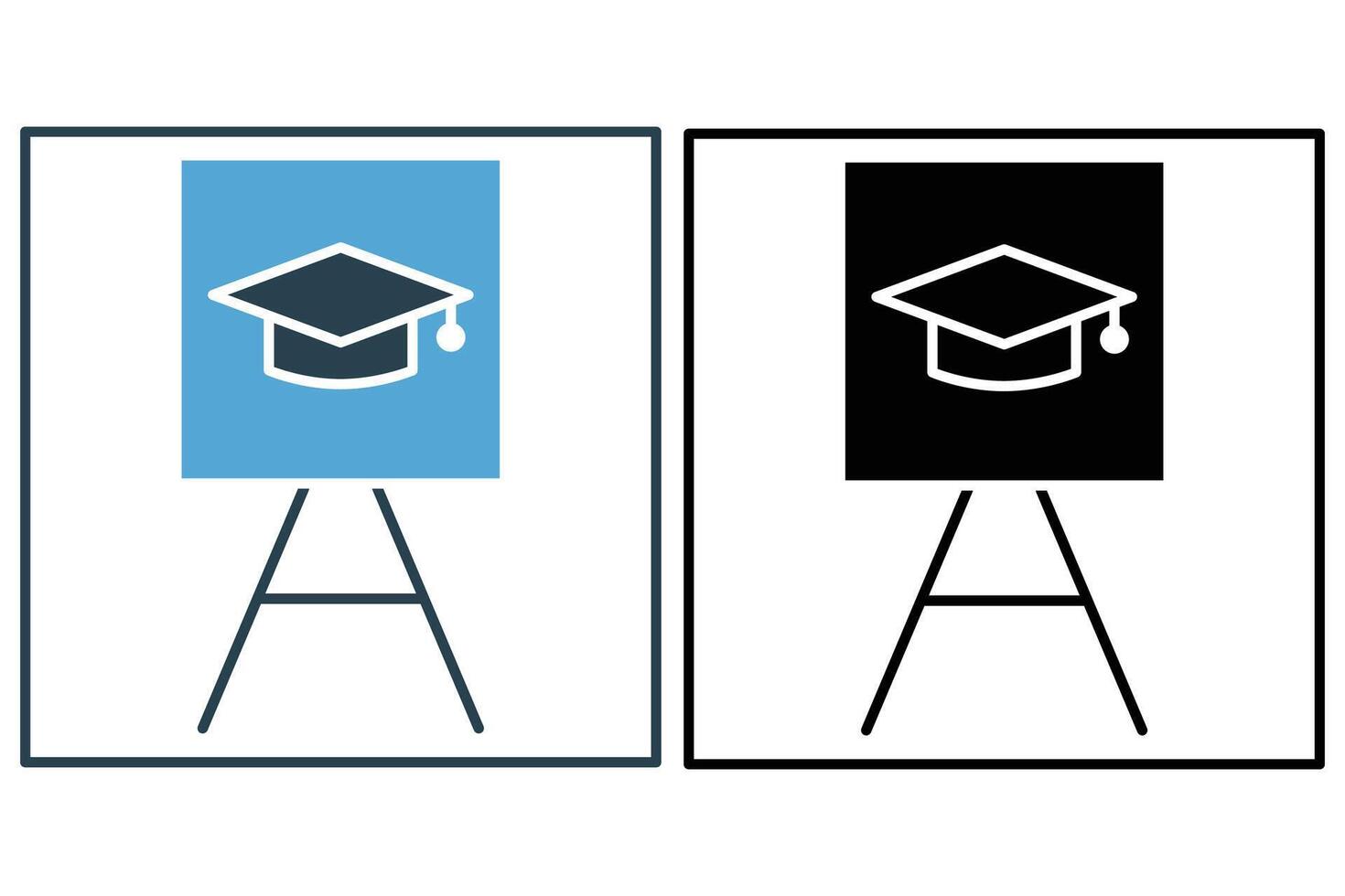 Tafel mit Abschluss Hut Symbol. Symbol verbunden zu akademisch Leistung Verschmelzung, Bildung. solide Symbol Stil. Element Illustration vektor