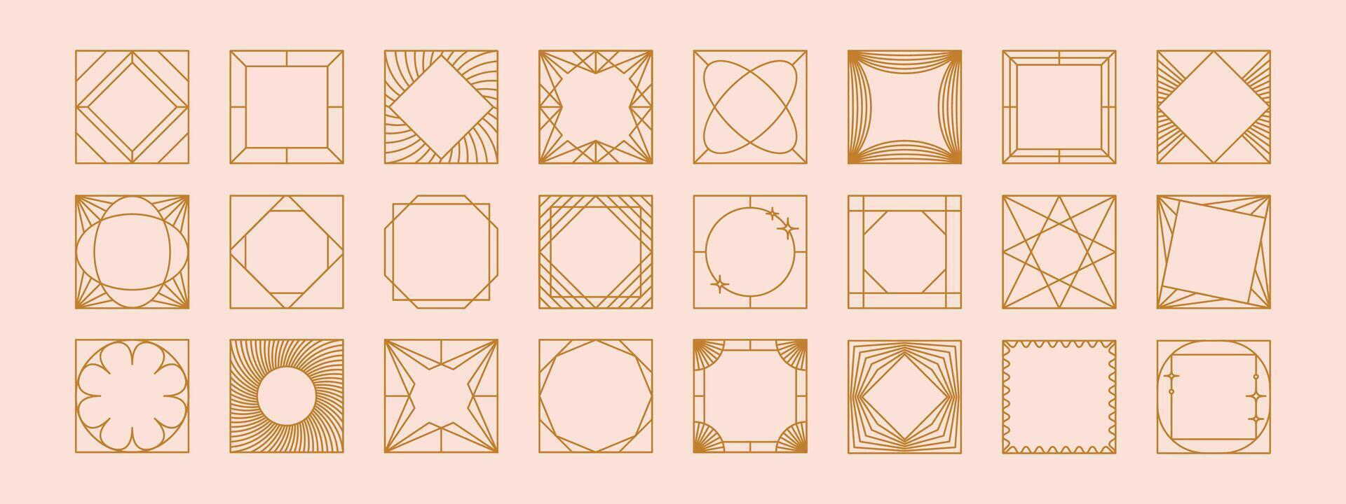 modern estetisk linjär ram samling. fyrkant ramar med pärlar och geometrisk former för social media eller affisch design vektor