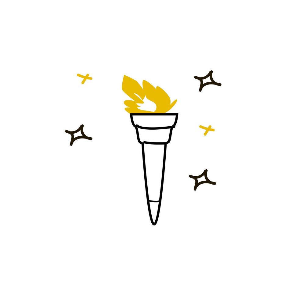 Verbrennung Fackel Vektor Symbol wie Sport Symbol. Vektor Illustration isoliert. Gekritzel Hand gezeichnet Fackel Symbol mit Sterne.
