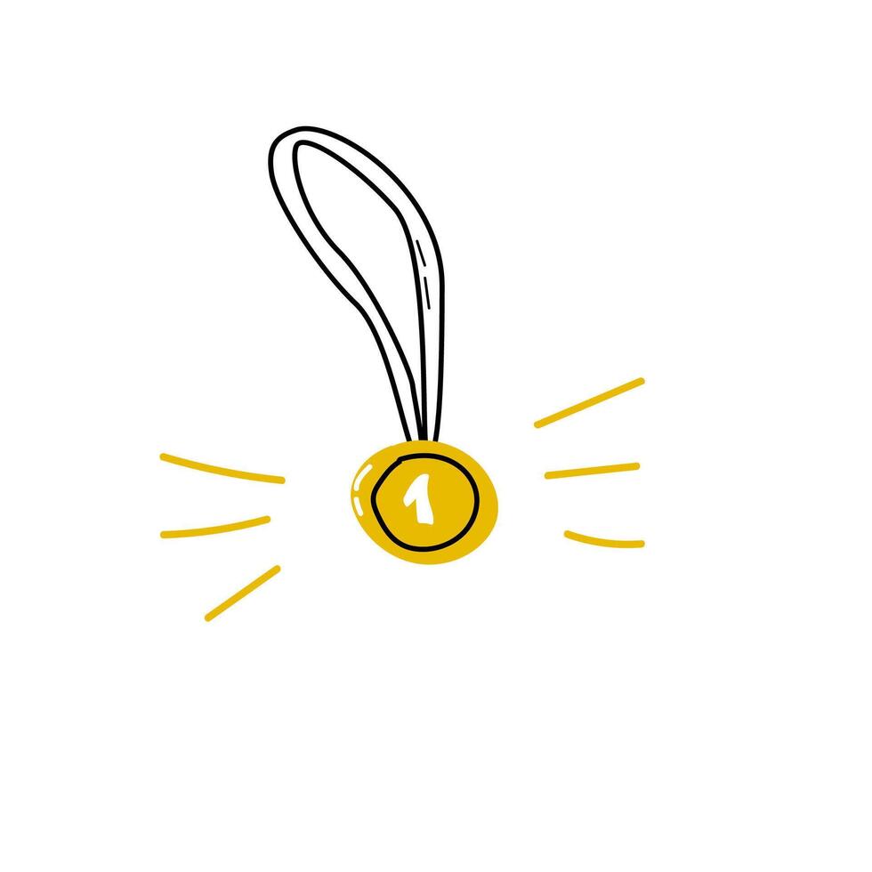 hand dragen klotter tilldela medalj isolerat. vektor illustration kan Begagnade för baner, märka, kort. klotter teckning i gul Färg.