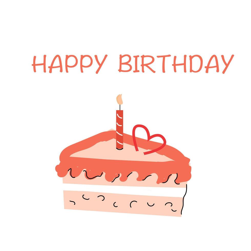 rosa skiva av kaka med ljus - årsdag hälsning kort design. vektor illustration isolerat. kan Begagnade för vykort, baner.