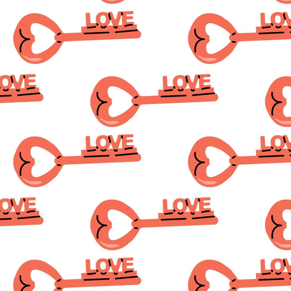 röd nycklar mönster med kärlek text. vektor illustration för hälsning kort, dekoration, tapet