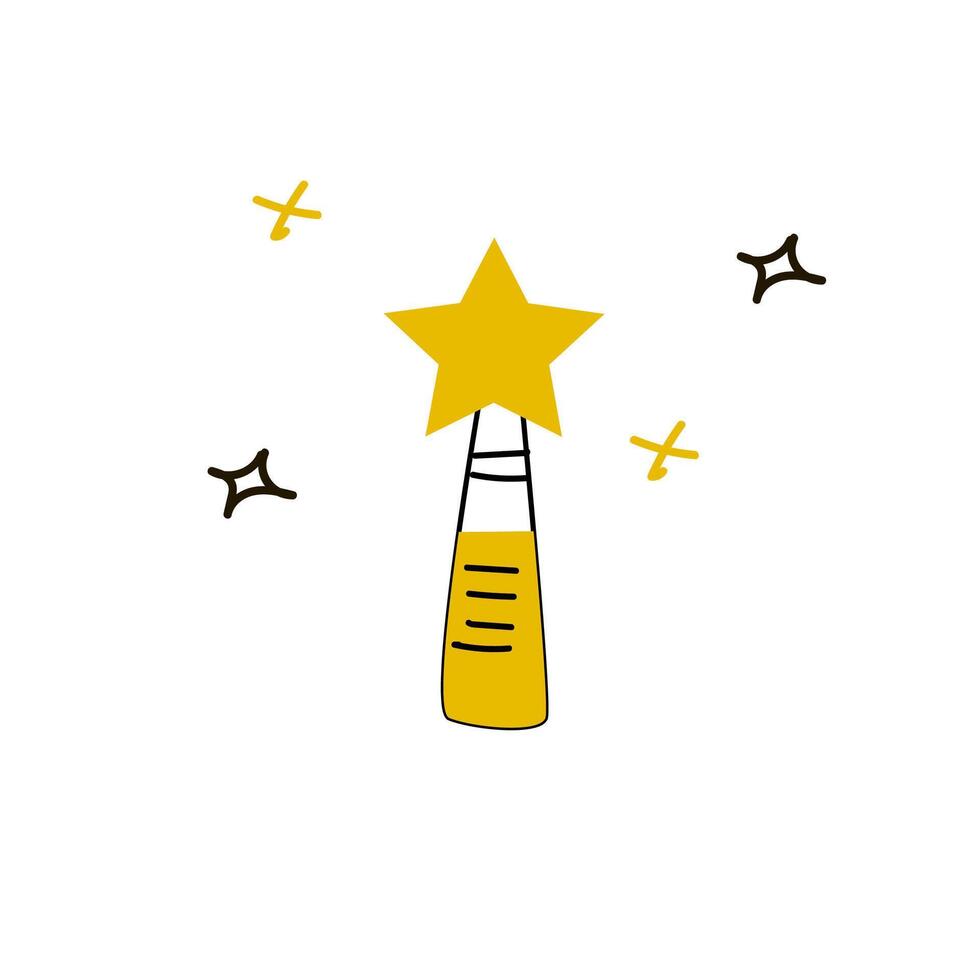 hand dragen klotter tilldela med stjärna vinnare ikon isolerat. vektor illustration kan Begagnade för baner, märka, kort. klotter teckning i gul Färg.
