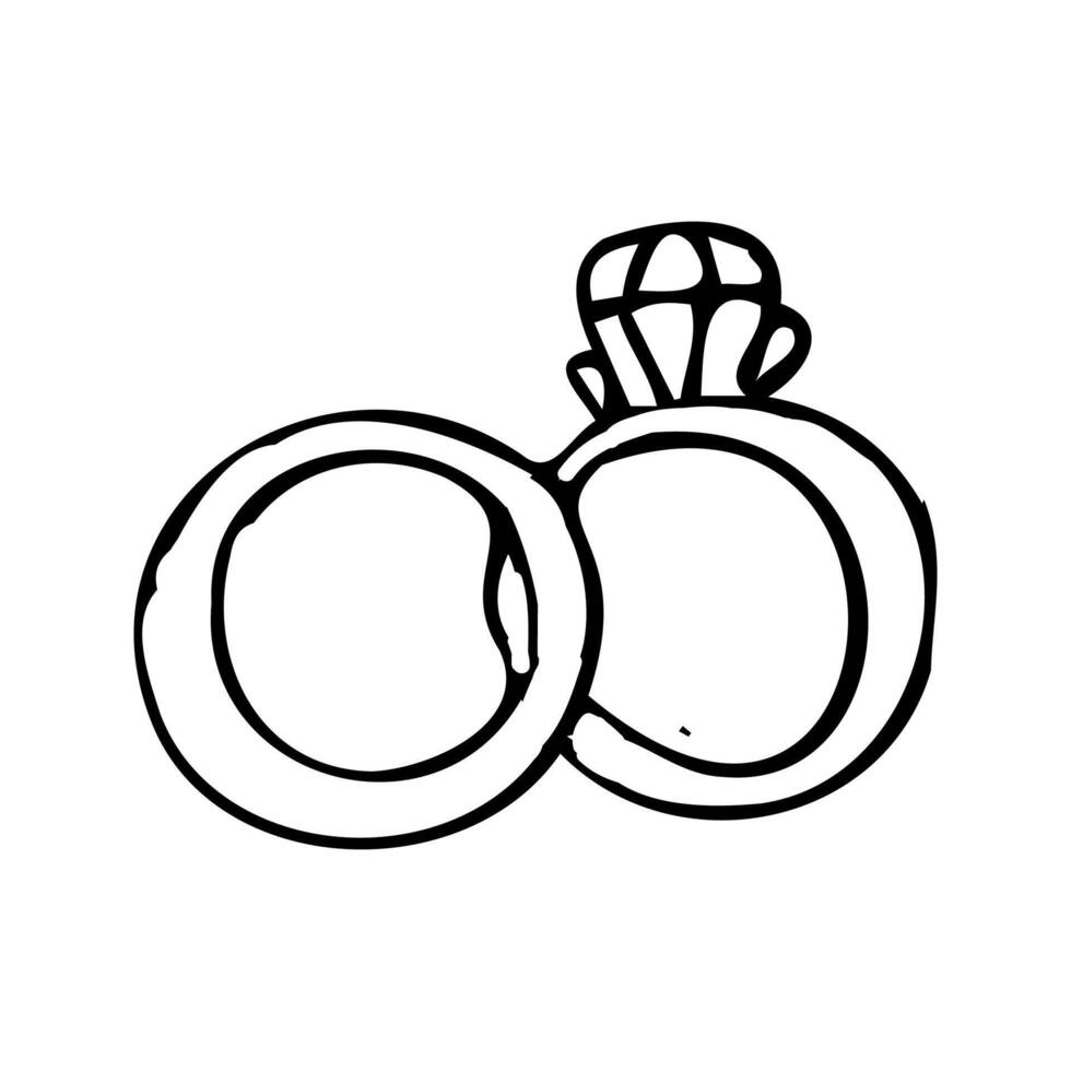 Hand gezeichnet skizzieren von Hochzeit Ringe zum Paar. Vektor Illustration isoliert. Gekritzel Zeichnung Symbol können benutzt zum Einladung Design, Gruß Karte, Feier Banner.