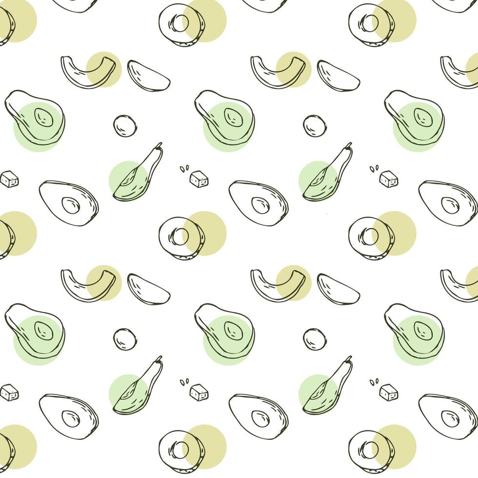 Gliederung Hand gezeichnet Avocado Obst Hintergrund . Vektor Illustration können benutzt zum Verpackung, Startseite Design, Textil, drucken.