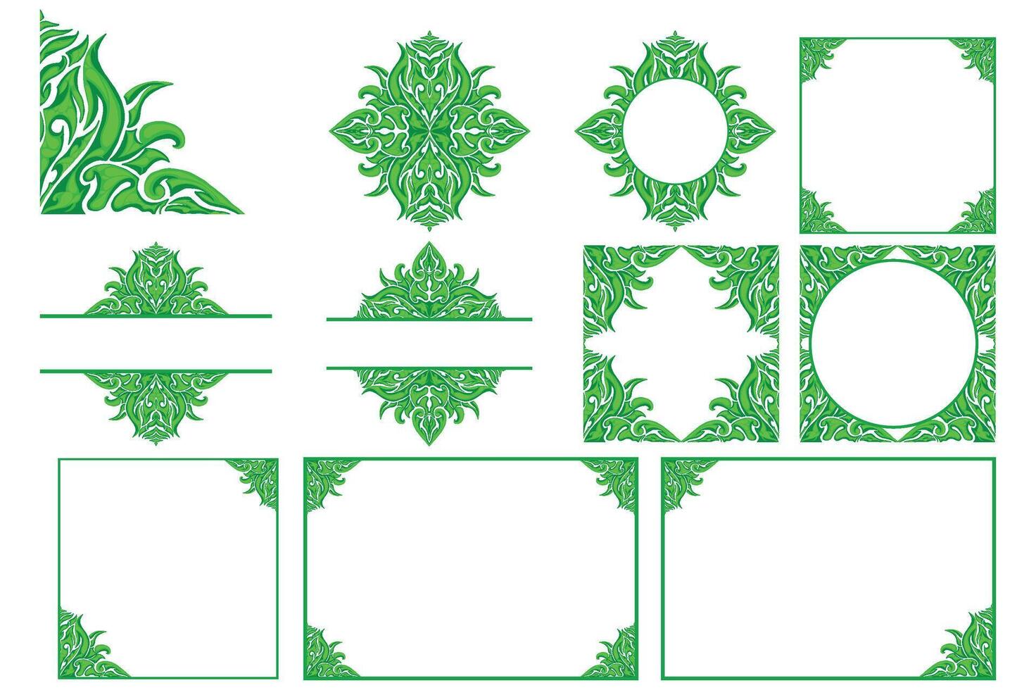 einstellen von Grün Ornament Rahmen Rand Vektor Design zum Dekoration