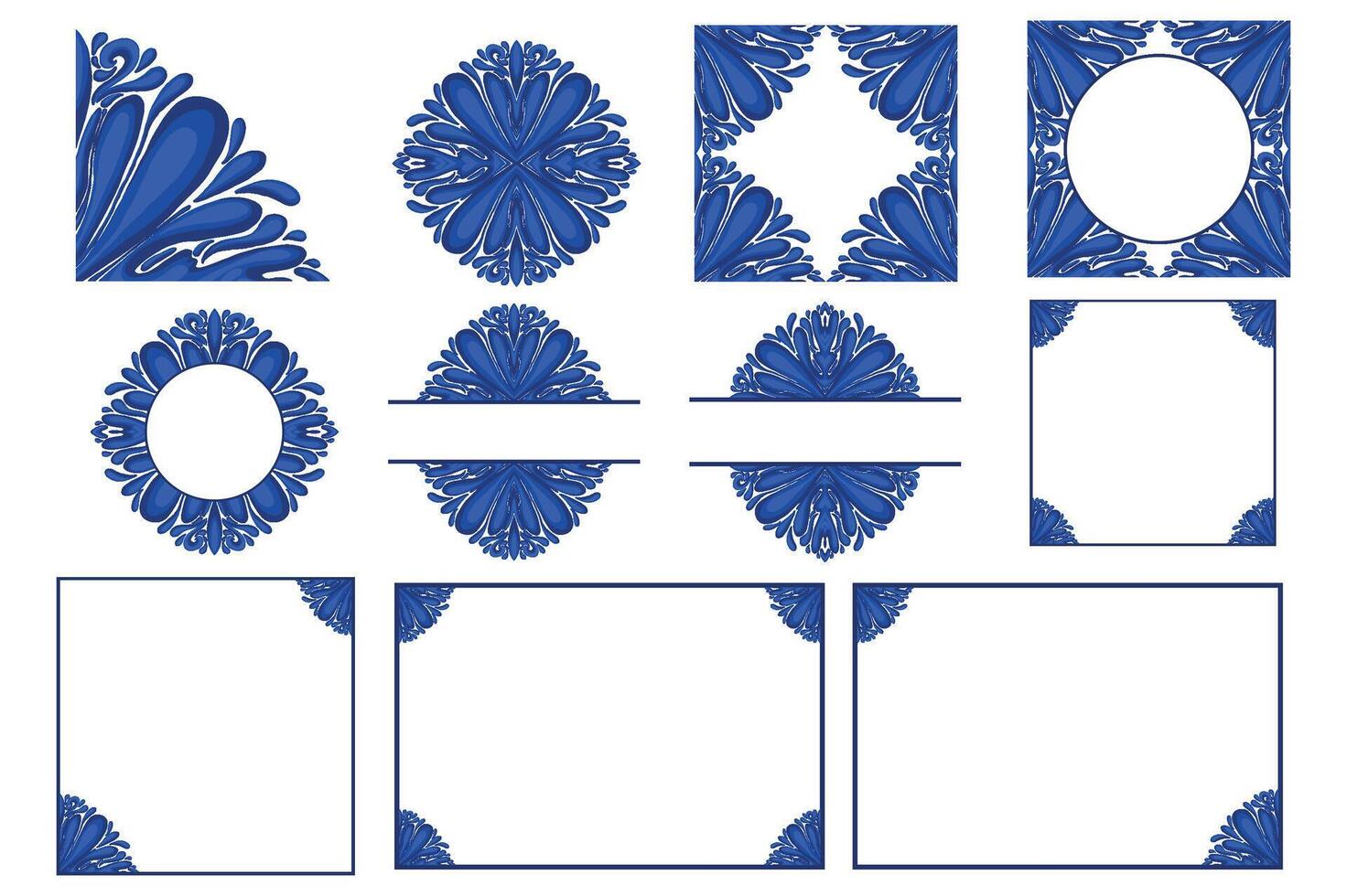 uppsättning av blå prydnad ram gräns vektor design för dekorativ element