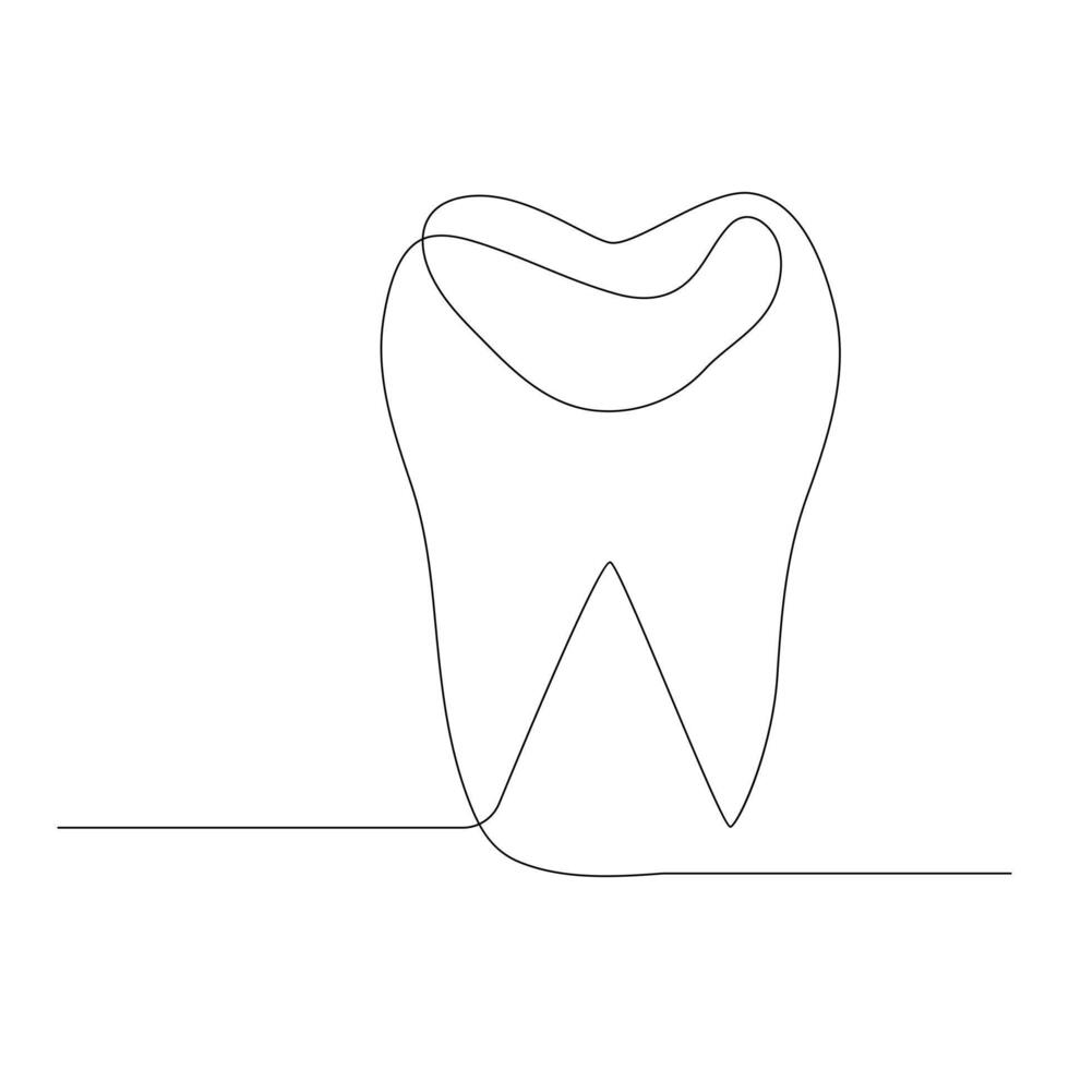 Vektor kontinuierlich Linie Zeichnung von Zahn isoliert auf Weiß Hintergrund Illustration Konzept von Dental