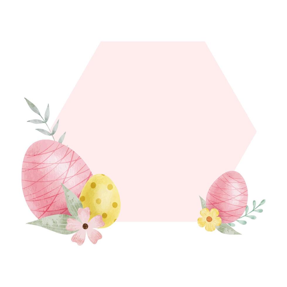 Rahmen von süß bunt Ostern Eier, Blumen und Blätter. Hintergrund mit Ostern Eier mit Pastell- Farben. isoliert Aquarell Illustration. Vorlage zum Ostern Karten, Abdeckungen, Plakate und Einladungen. vektor