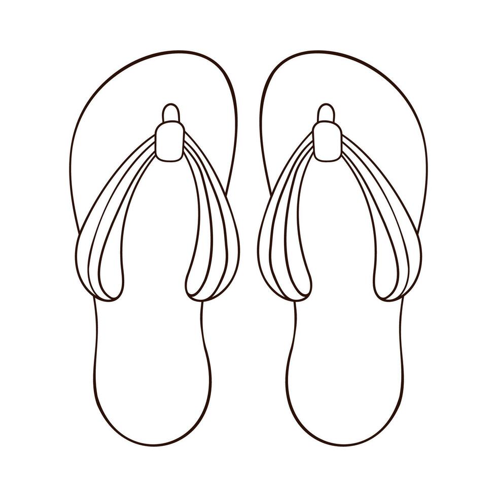 Paar von Flip Flops im Linie Kunst Stil oben Sicht. Sommer- Zeit Hausschuhe zum Mann und Frau, Schuhe Design zum Schuhe speichern. Vektor Illustration isoliert auf ein Weiß Hintergrund.