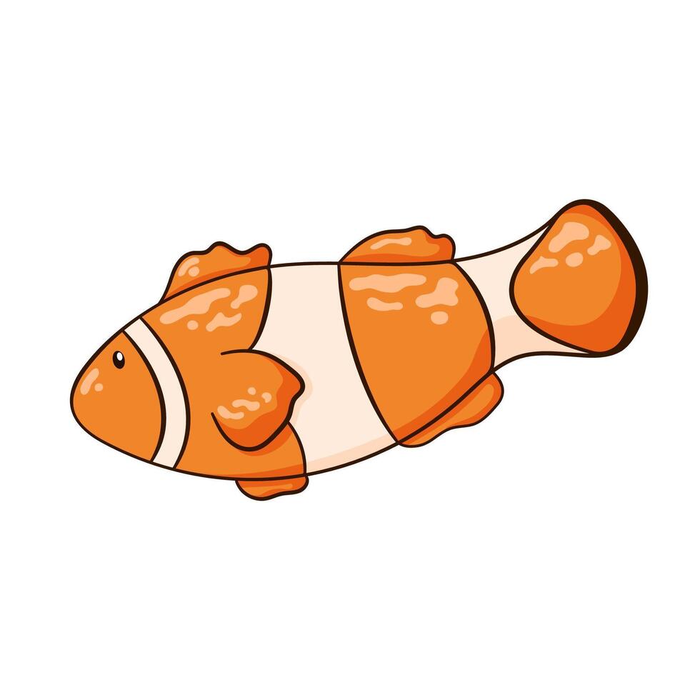 Koralle unterseeisch Fisch im Karikatur, Linie Kunst Stil. tropisch unter Wasser Clown Fisch Wasser- Kreatur. einfach eben Design zum Kind Illustration. Vektor Illustration isoliert auf ein Weiß Hintergrund.