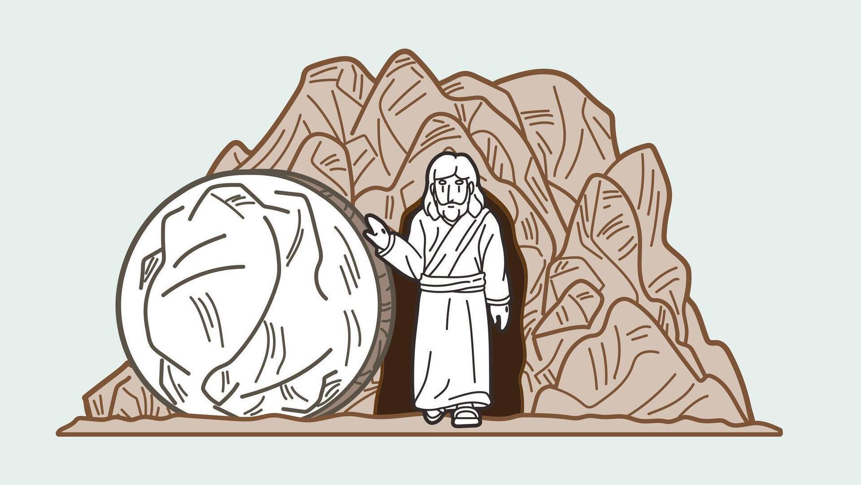 Jesus stigit från de död- och gick ut av de trädgård grav påsk fest vektor