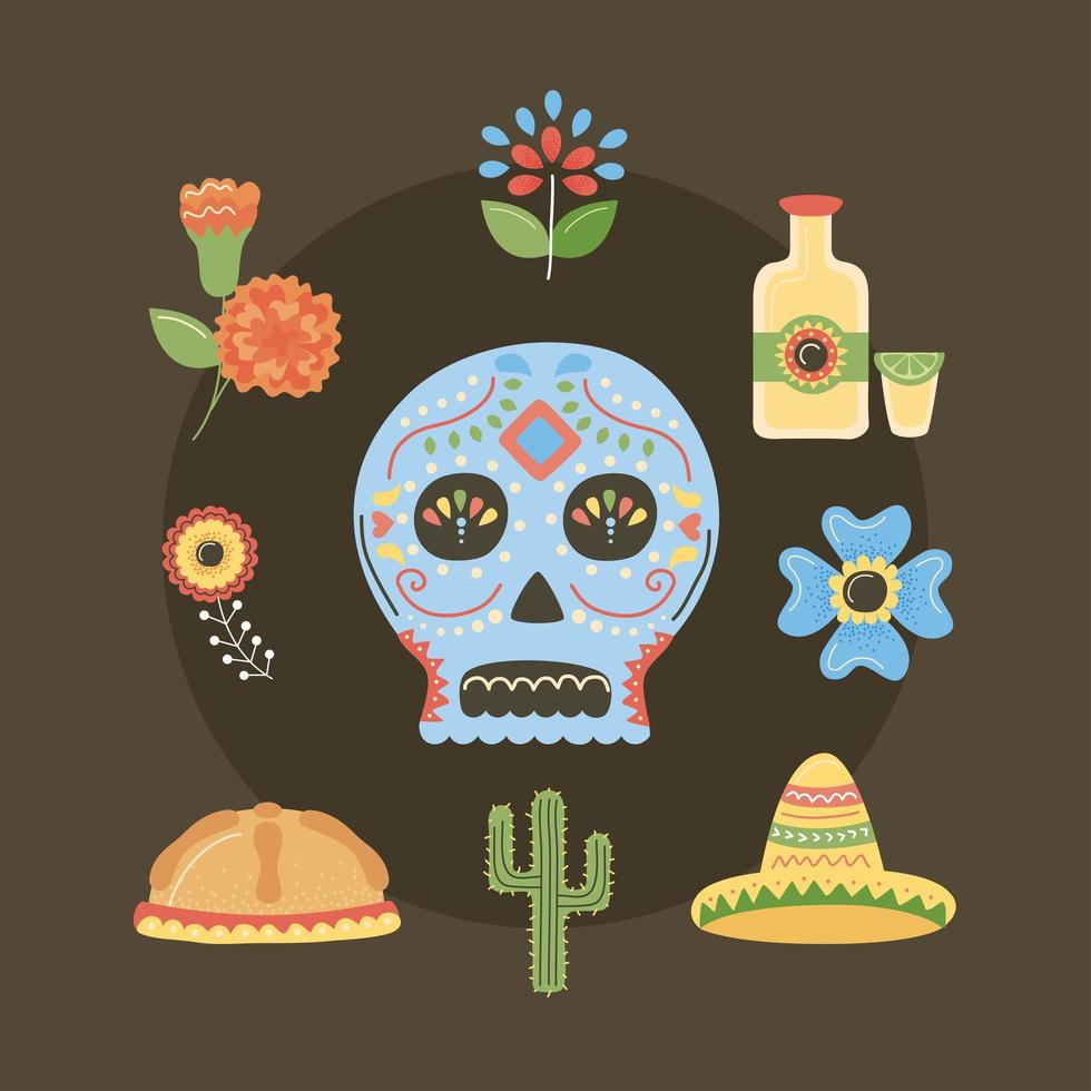 ikoner dag av döda mexikanska vektor