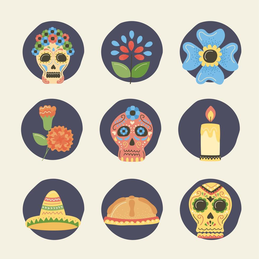 ikoner mexikansk dag av döda vektor