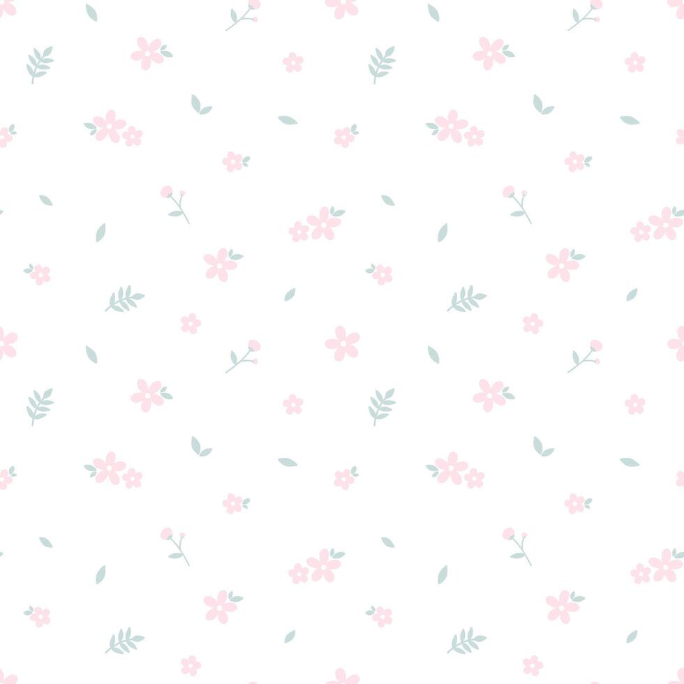 Blume nahtlos Muster Vektor. Rosa Blume mit Grün Blatt auf Weiß Hintergrund. Pastell- Blumen- Muster. Garten Thema Hintergrund. Design zum Stoff, Textil, Verpackung Papier, Karte, Kleid, Schal, Rock. vektor