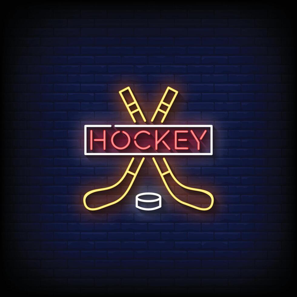 Neon- Zeichen Eishockey mit Backstein Mauer Hintergrund Vektor