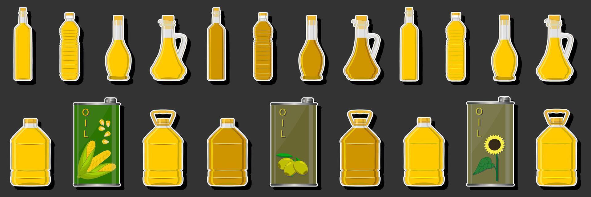 illustration på tema stora kit olja i olika glasflaskor för matlagning vektor