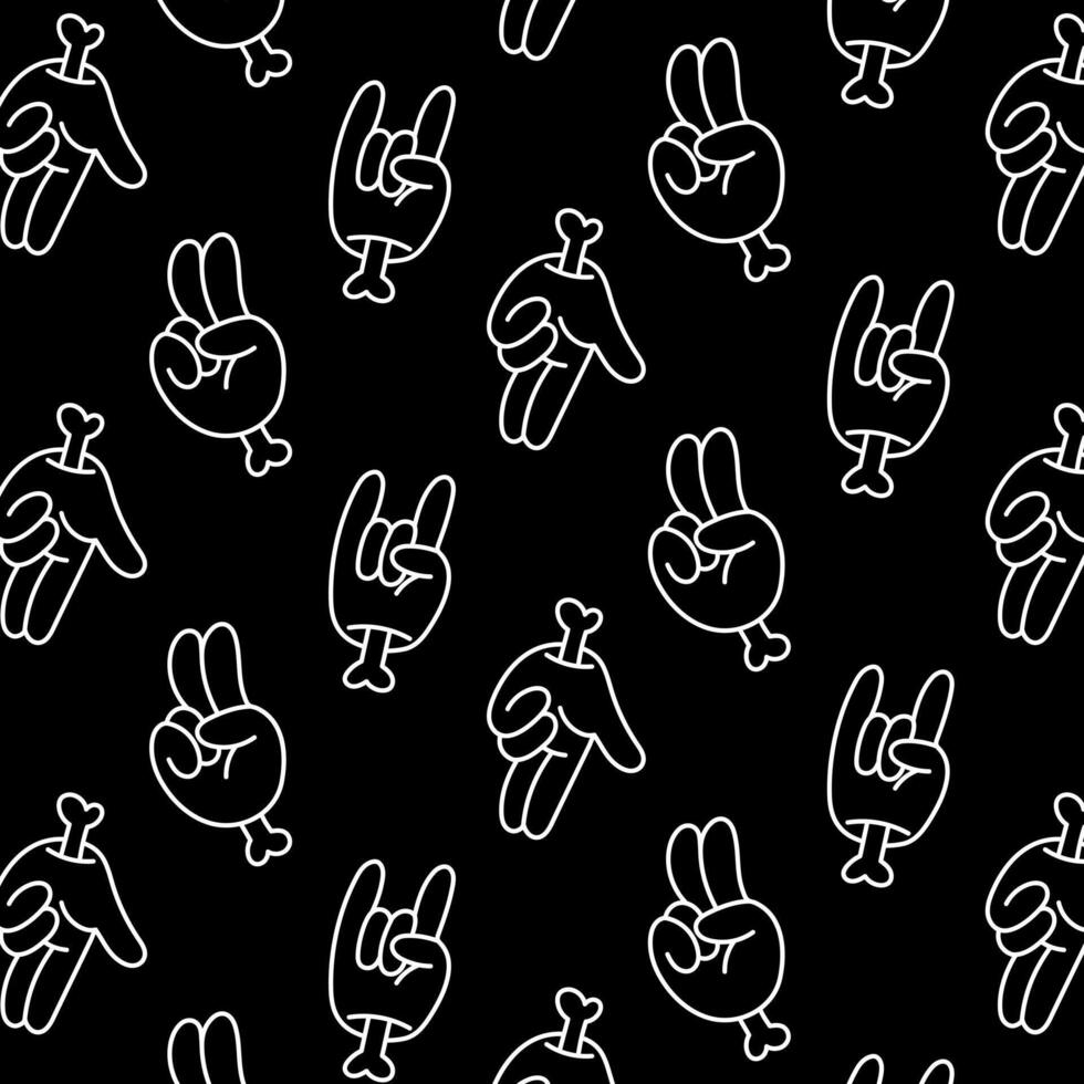 retro häftig stil händer uppsättning. psychedelic hippie hand samling. årgång hippie olika handflatan klistermärke packa. sömlös vektor mönster bakgrund för textil, tyg, tapet, omslag