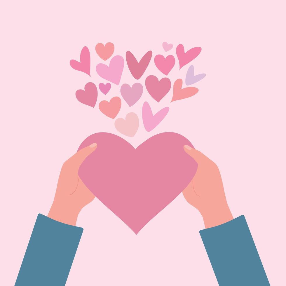 Hände halten das Herz. Herz, ein Symbol von Liebe und Valentinstag Tag. Vektor Illustration.