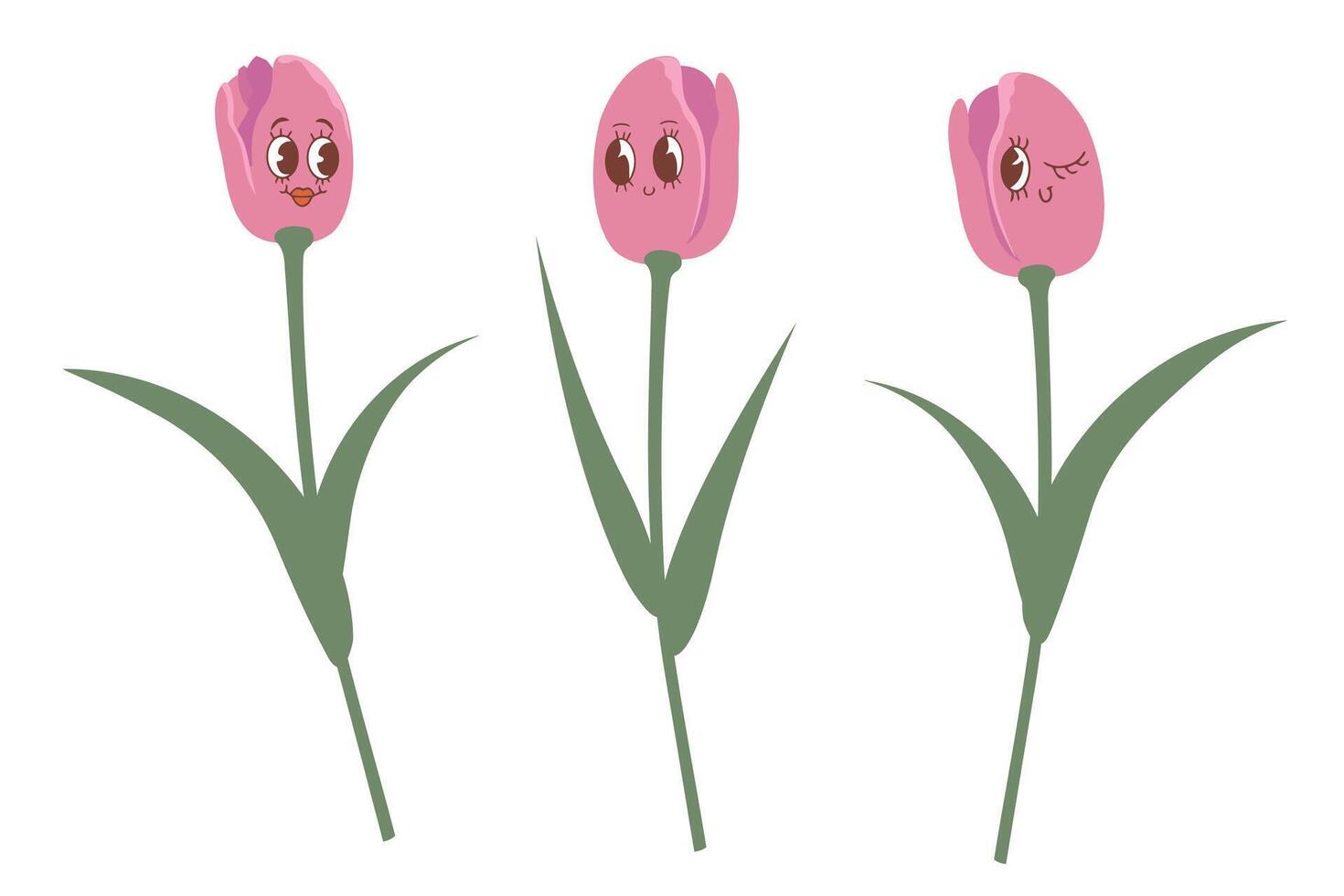 Vektor einstellen von isoliert Rosa Tulpen. Tulpen im das Stil von kawaii