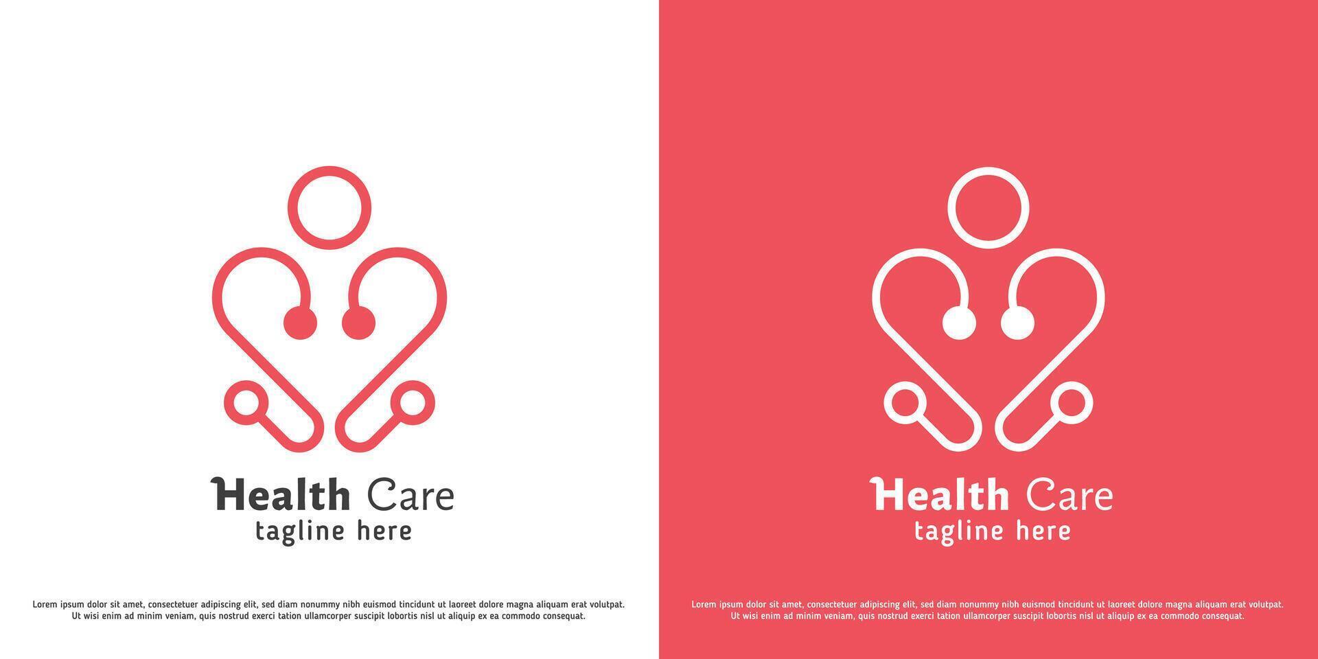 hälsa vård logotyp design illustration. silhuett av läkare barnmorska stetoskop hjärta person sjukhus klinik välgörenhet hjälp Stöd mental sjukdom medicin. minimal geometrisk ikon symbol lugna mild. vektor