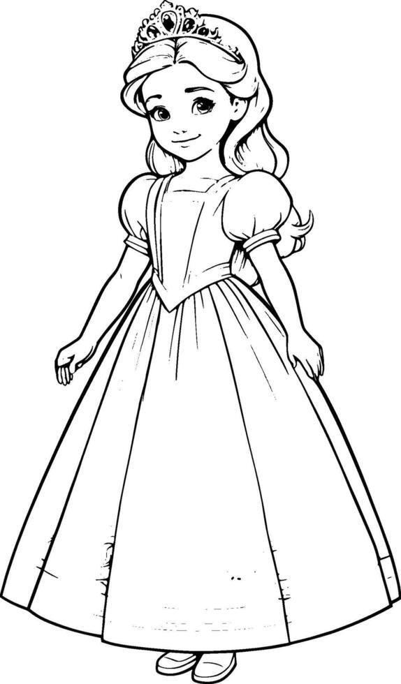 söt prinsessa med lång hår skisse bild för färg bok vektor