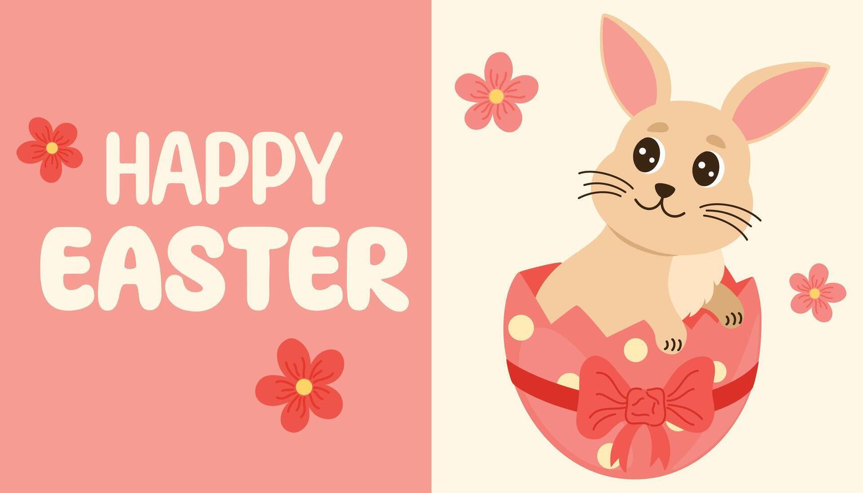 Ostern süß Hase. bezaubernd Ostern Hase mit Ei. glücklich Ostern Karte zum Poster, Karte, Scrapbooking, Aufkleber. Hand zeichnen eben Karikatur Vektor Illustration.