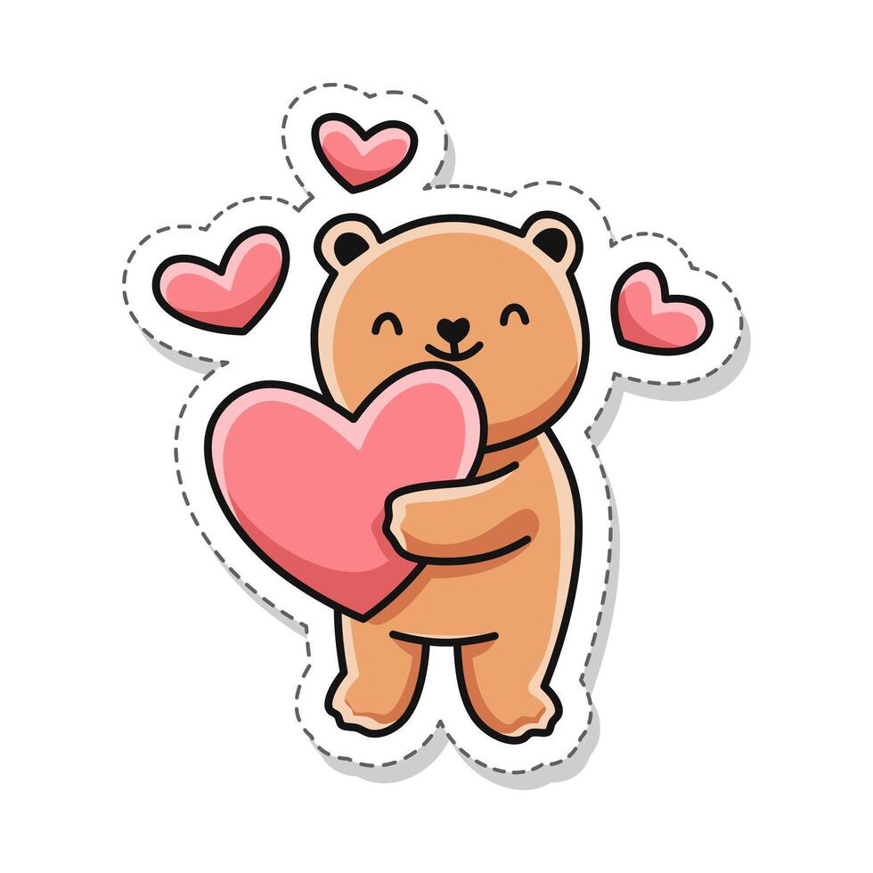 Aufkleber Illustration, süß Bär und Herz Kissen mit ein Valentinstag Thema vektor