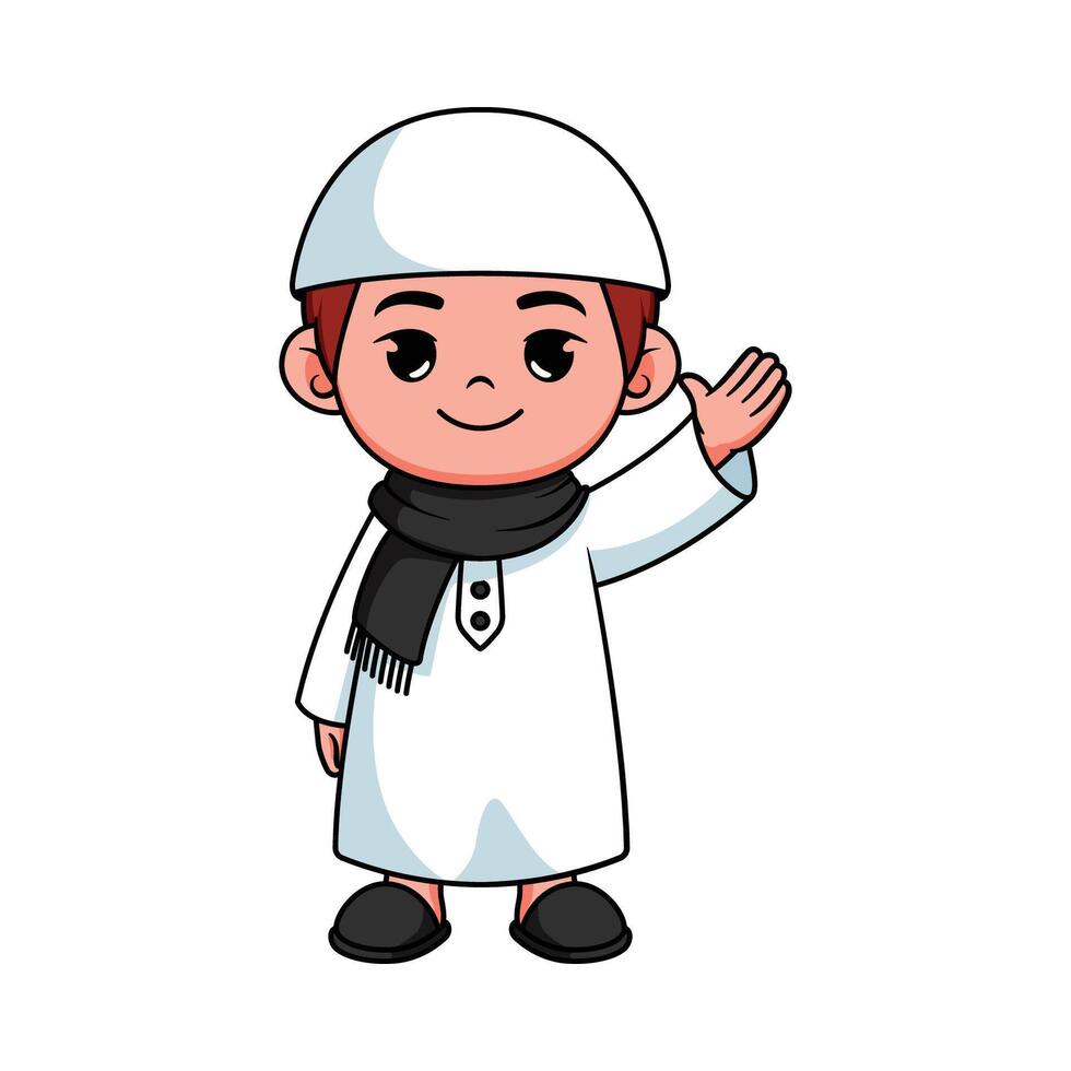 illustration design av en ung muslim pojke stående och hälsning vektor